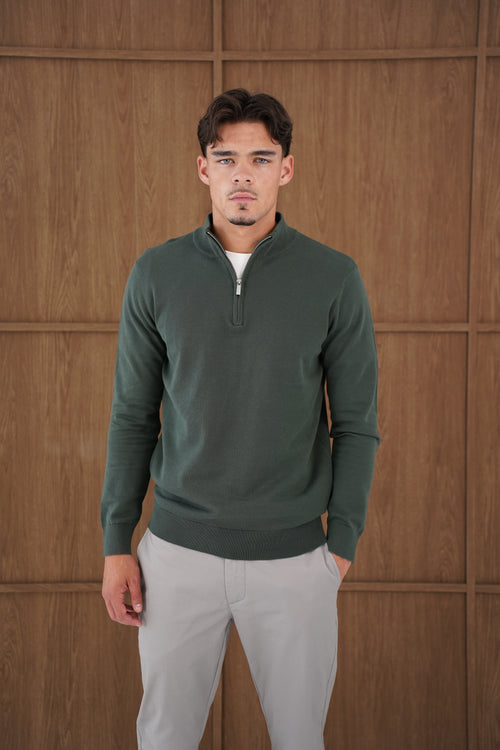 Capo Egyptian Cotton 1/4 Zip Top - Moss Green