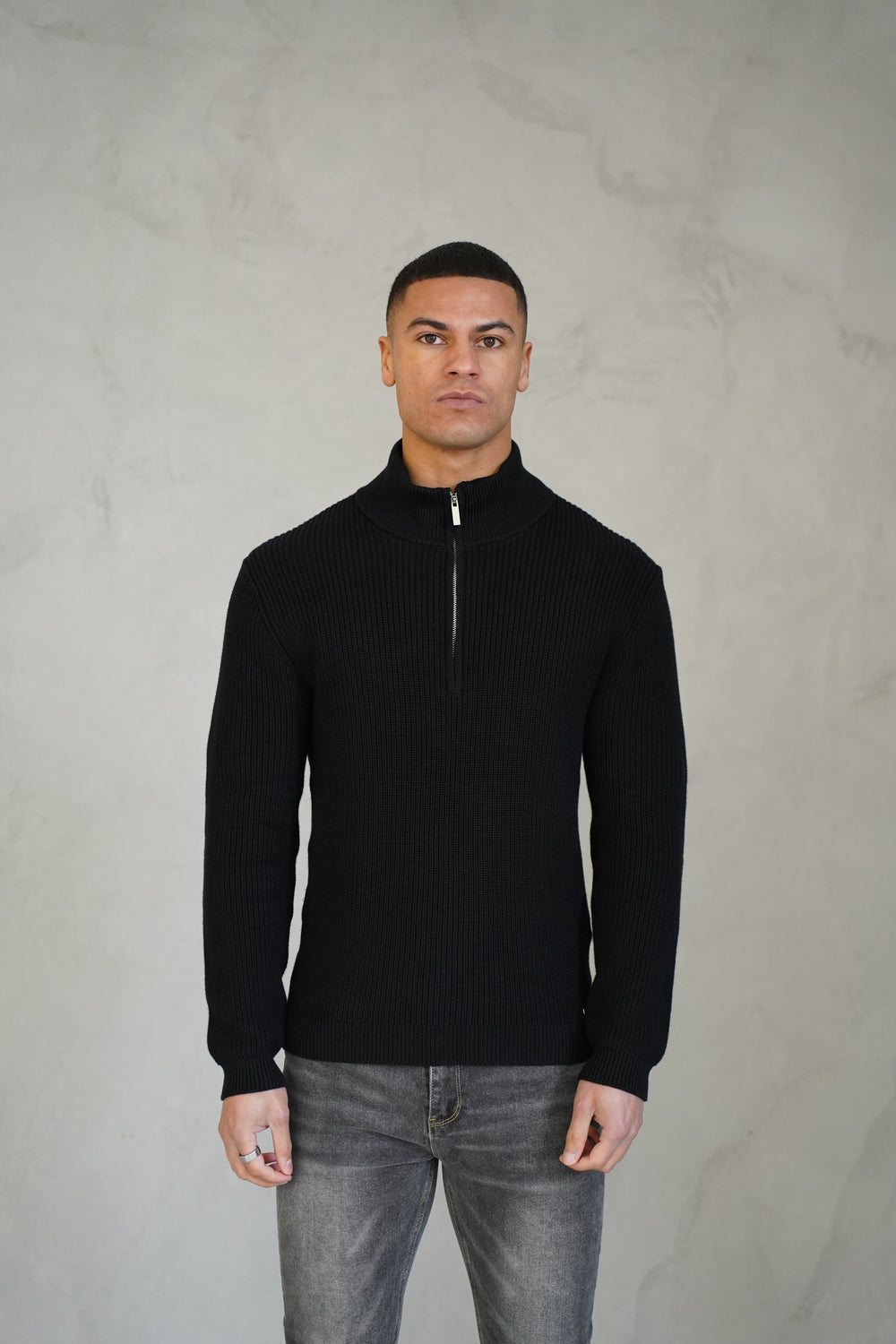 Capo Ribbed 1/4 Zip Jumper - Black