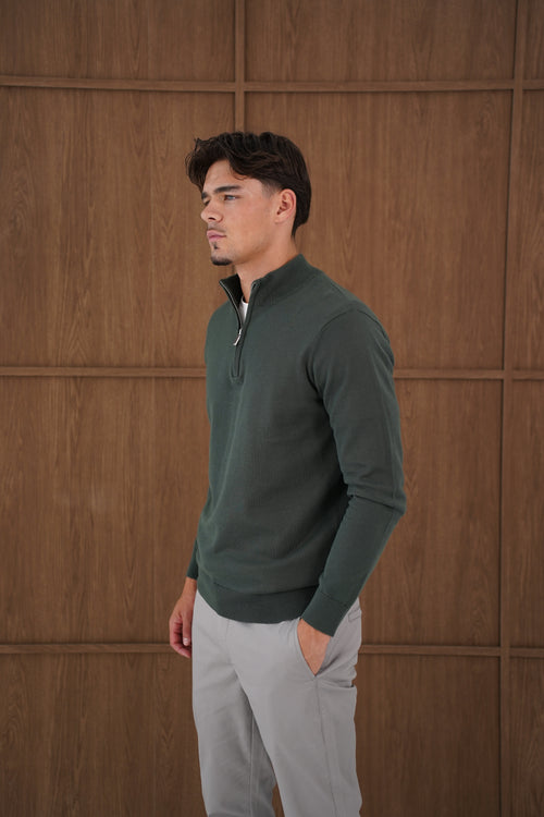Capo Egyptian Cotton 1/4 Zip Top - Moss Green