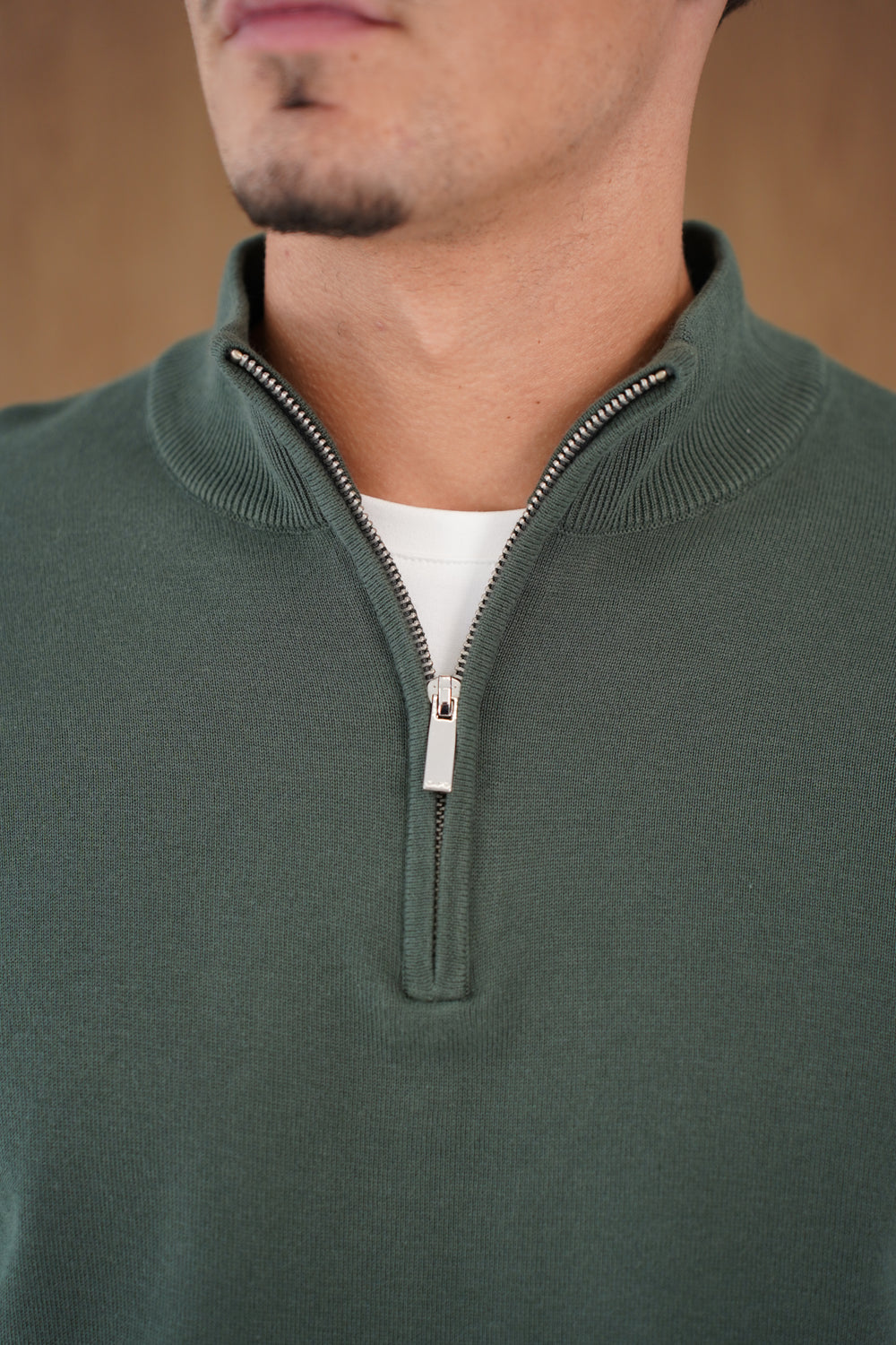 Capo Egyptian Cotton 1/4 Zip Top - Moss Green