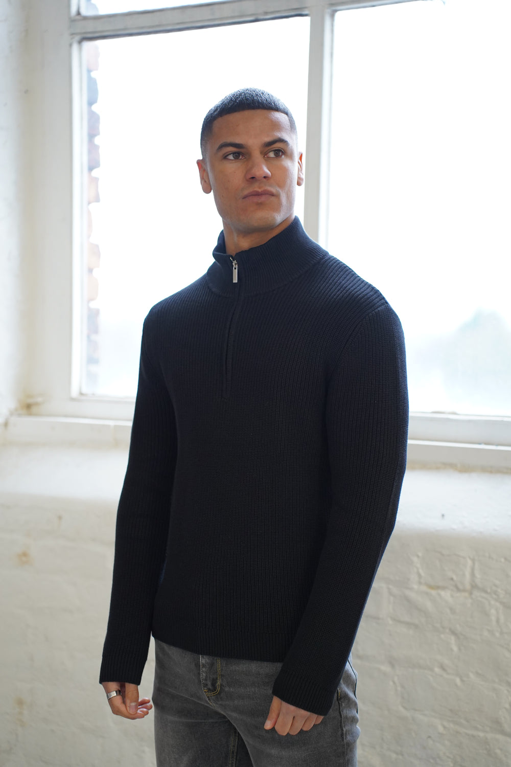 Capo Ribbed 1/4 Zip Jumper - Black