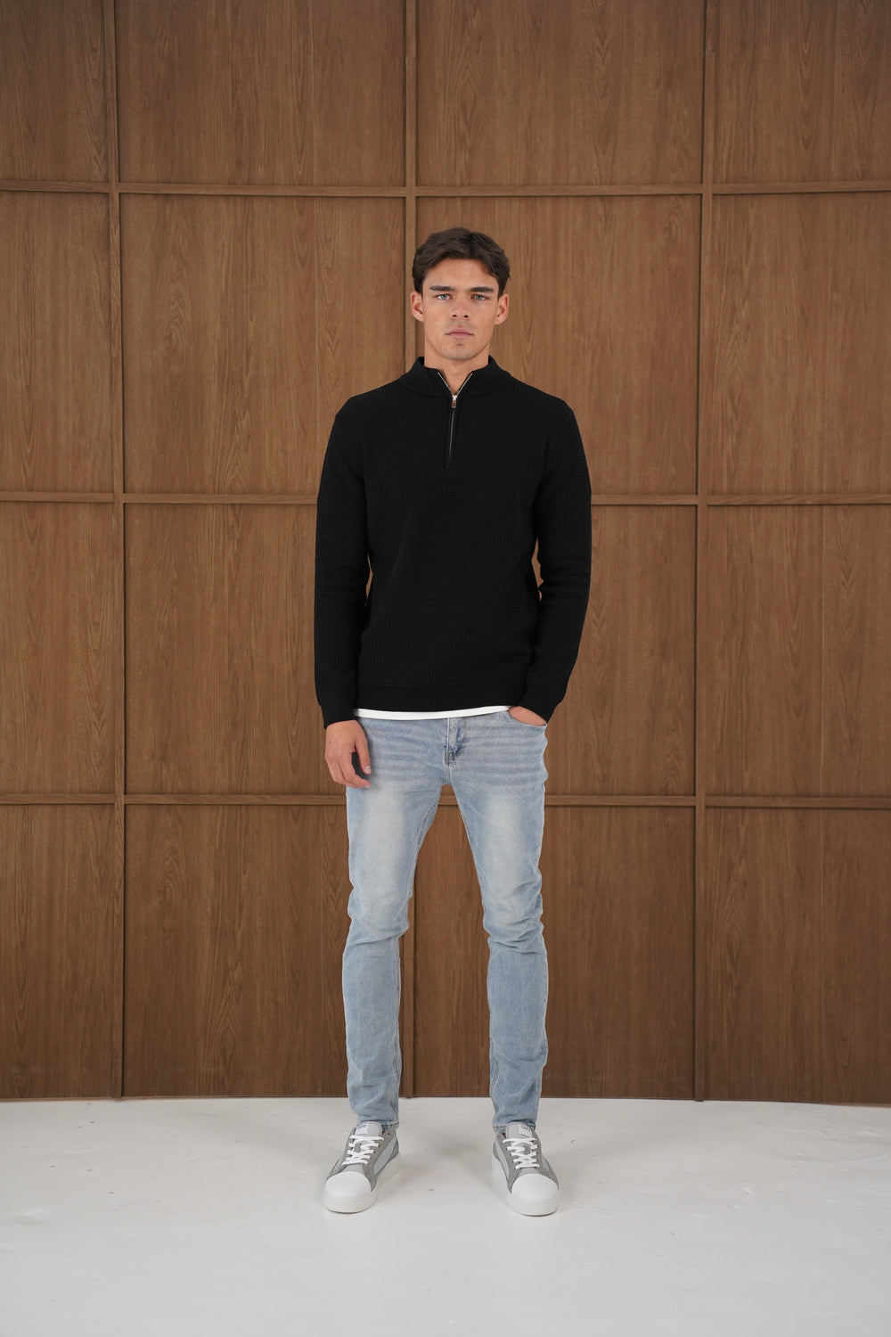 Capo Ribbed 1/4 Zip Jumper - Black