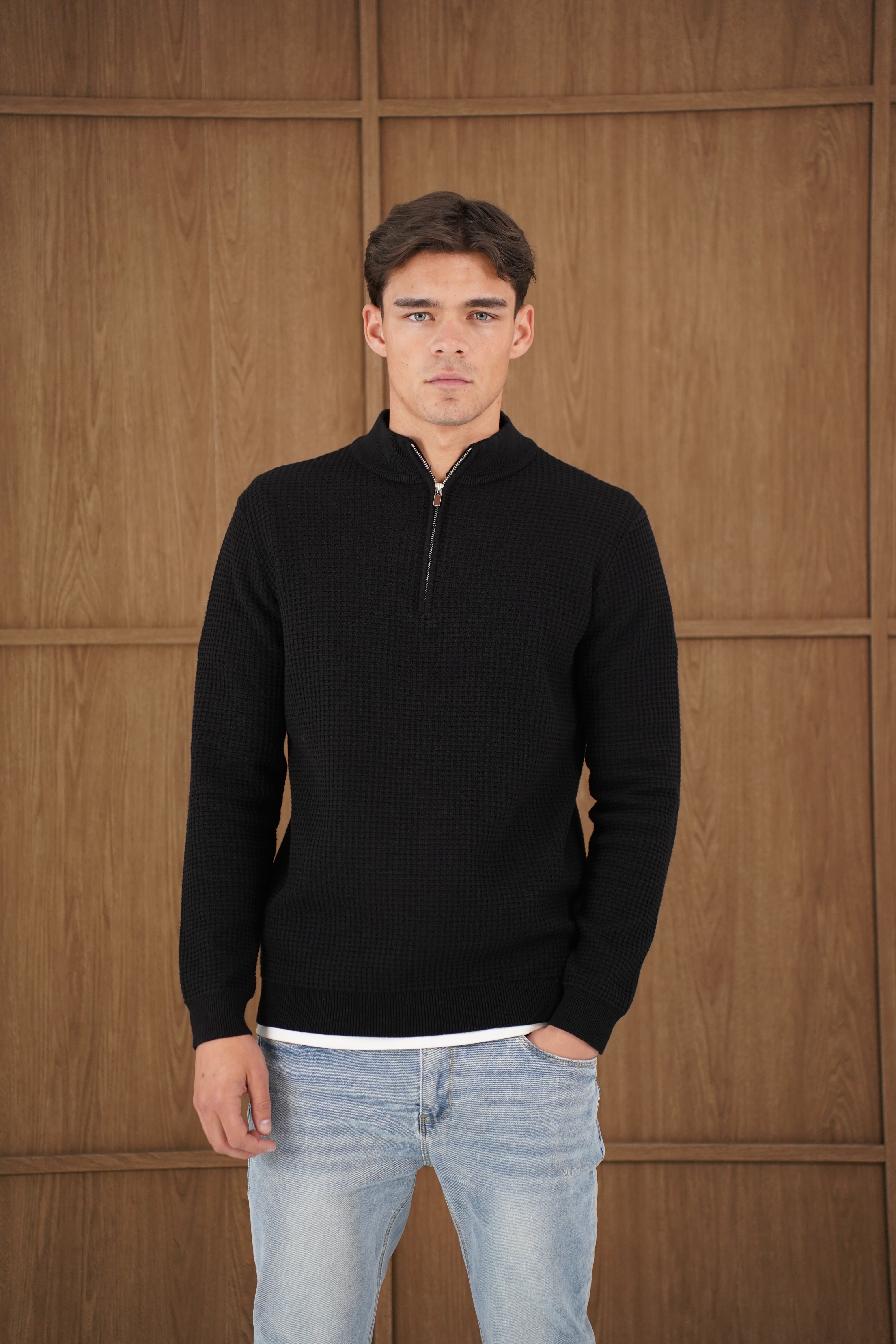 Capo Ribbed 1/4 Zip Jumper - Black