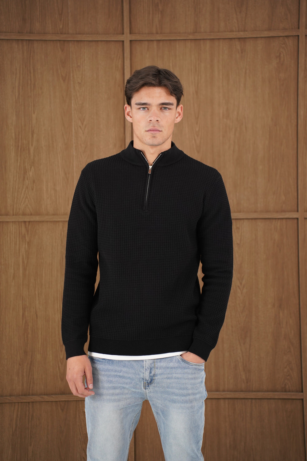 Capo Ribbed 1/4 Zip Jumper - Black