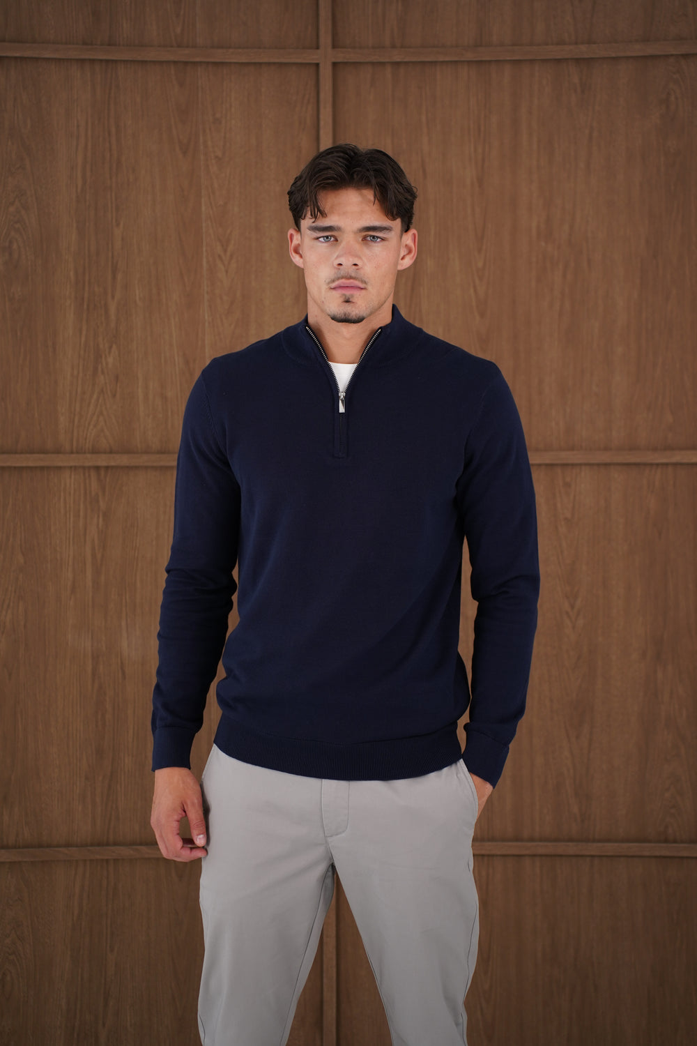 Capo Egyptian Cotton 1/4 Zip Top - Navy