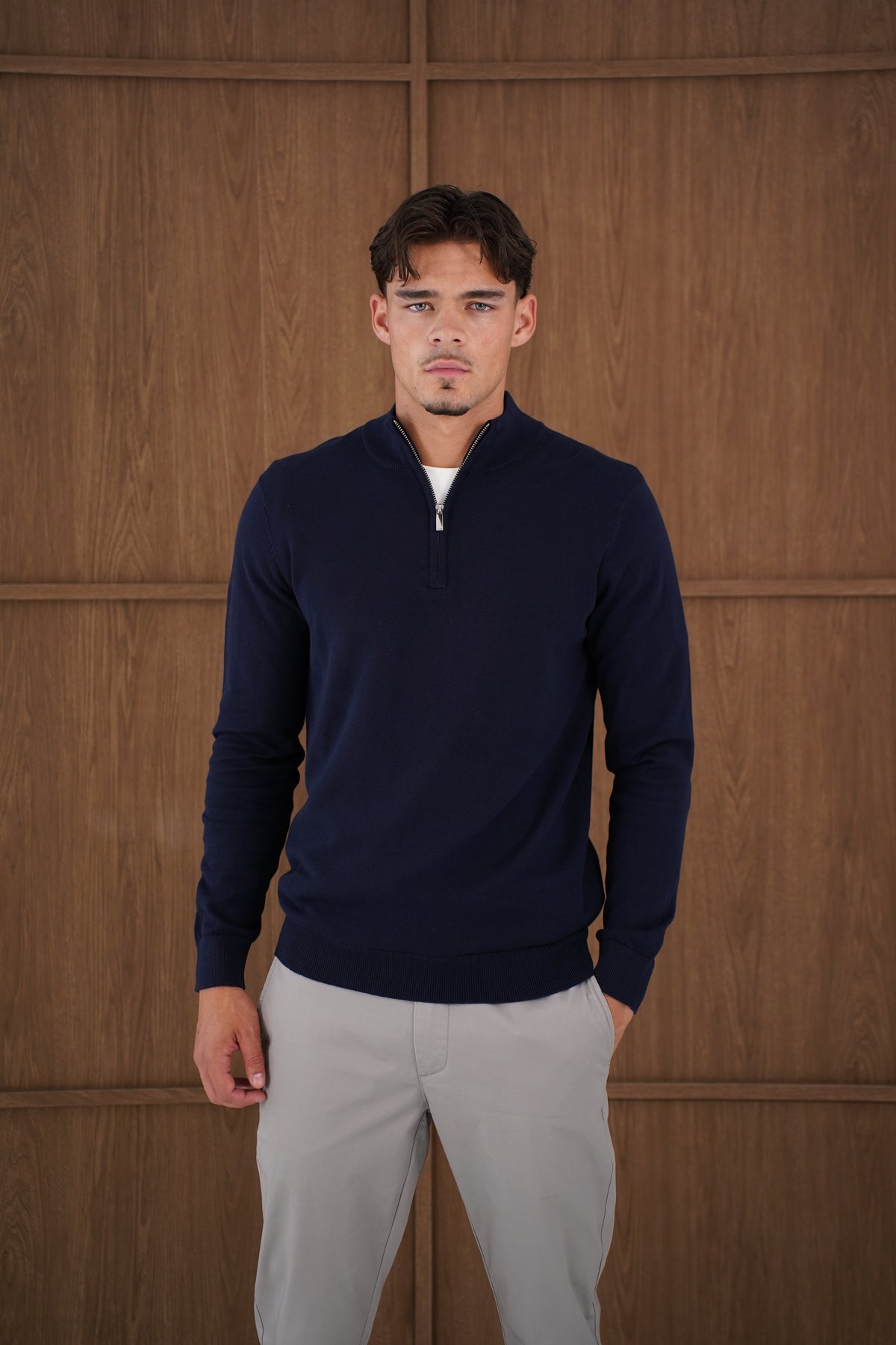 Capo Egyptian Cotton 1/4 Zip Top - Navy