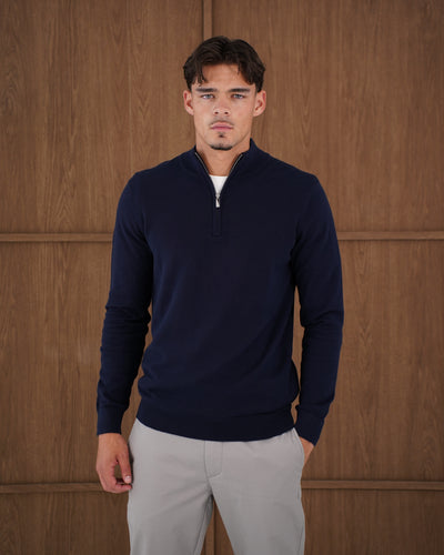 Capo Egyptian Cotton 1/4 Zip Top - Navy