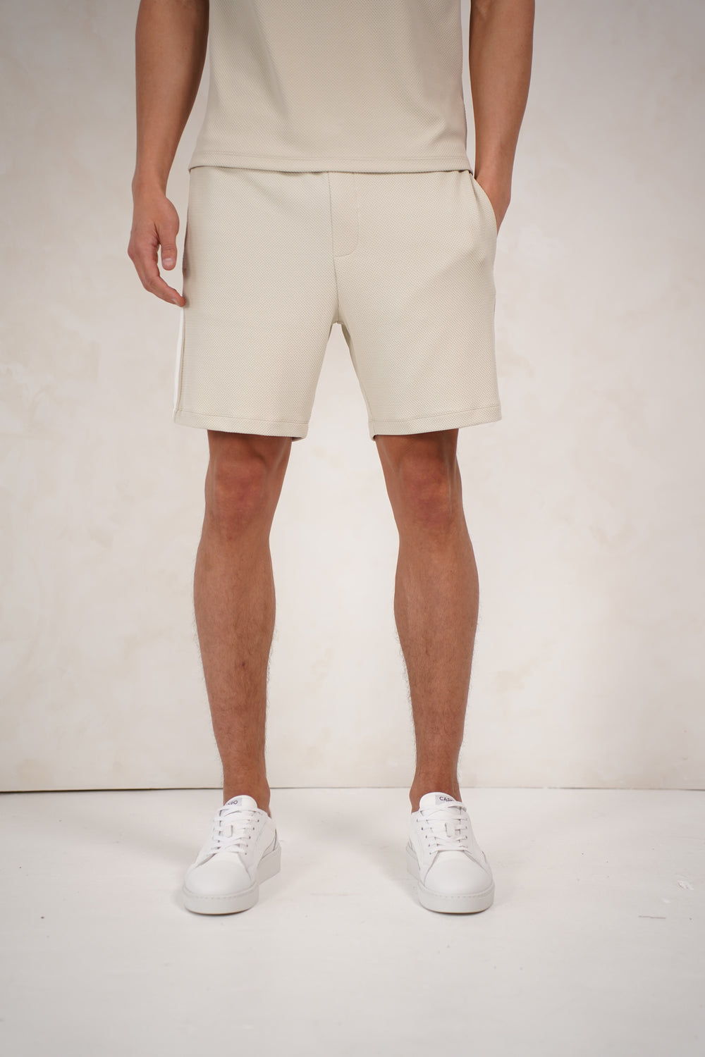 Capo Textured Tape Shorts - Light Beige