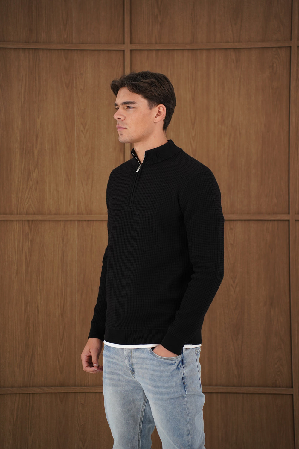 Capo Ribbed 1/4 Zip Jumper - Black