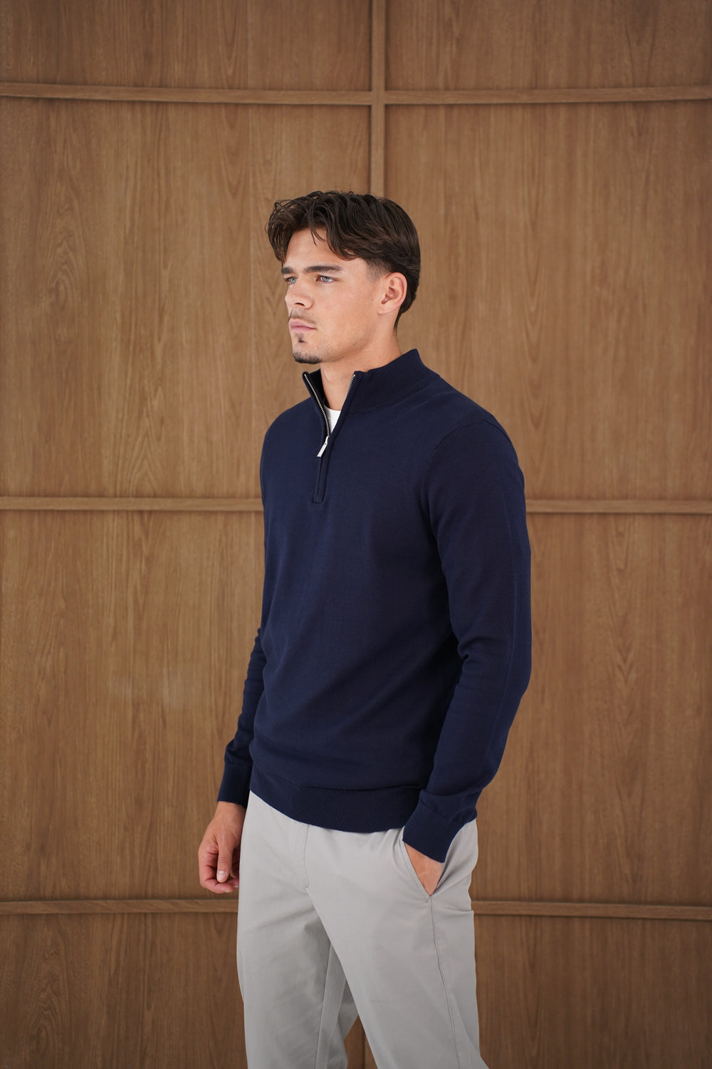 Capo Egyptian Cotton 1/4 Zip Top - Navy