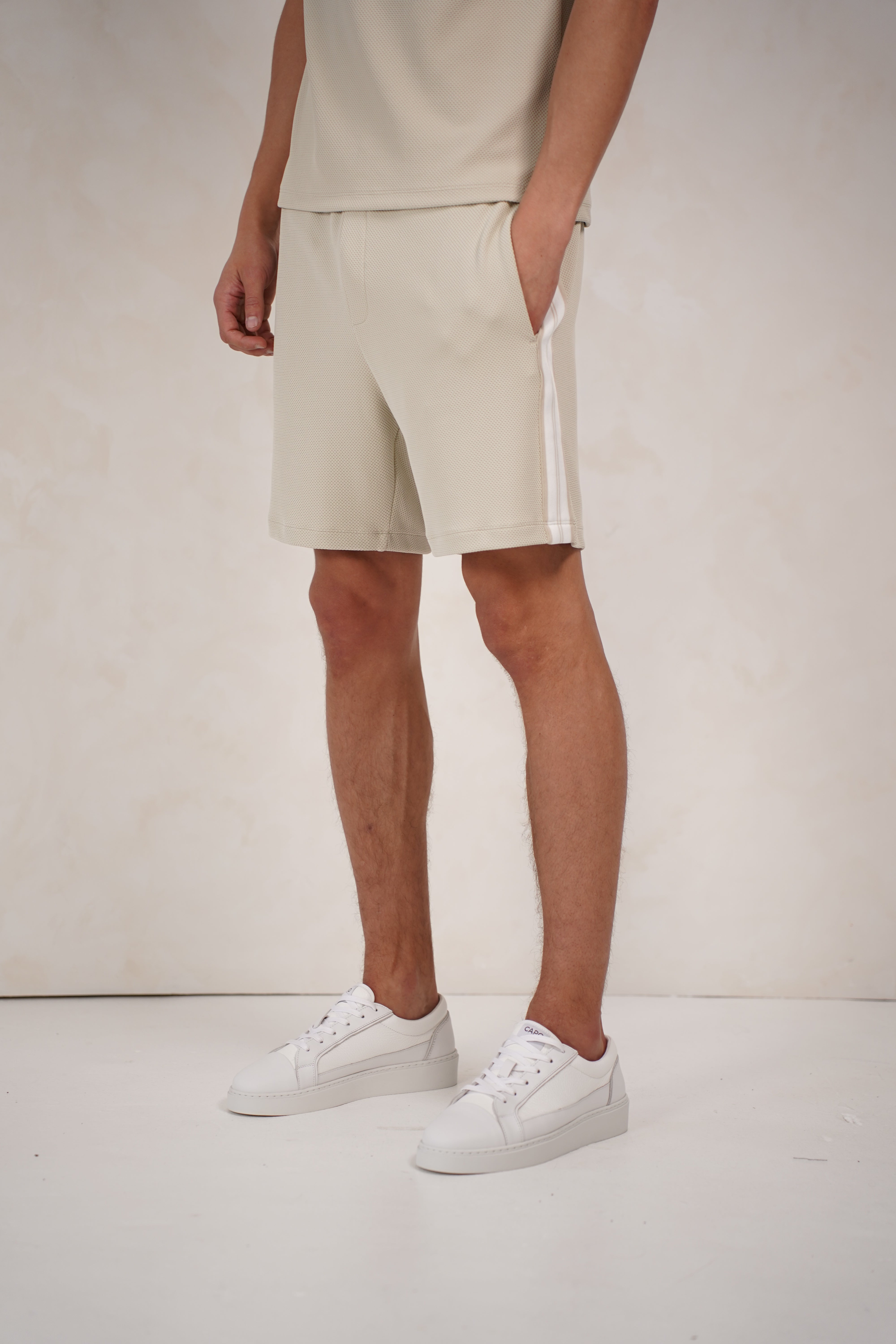 Capo Textured Tape Shorts - Light Beige