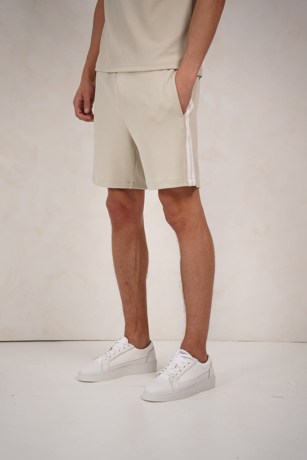 Capo Textured Tape Shorts - Light Beige