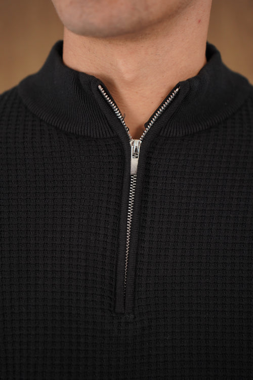 Capo Ribbed 1/4 Zip Jumper - Black