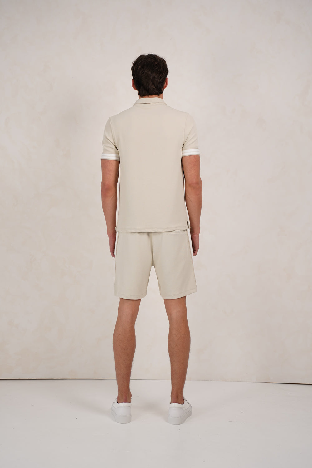 Capo Textured Tape Zip Polo Shirt - Light Beige