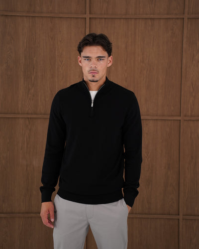 Capo Egyptian Cotton 1/4 Zip Top - Black