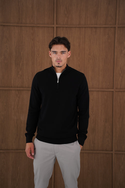 Capo Egyptian Cotton 1/4 Zip Top - Black