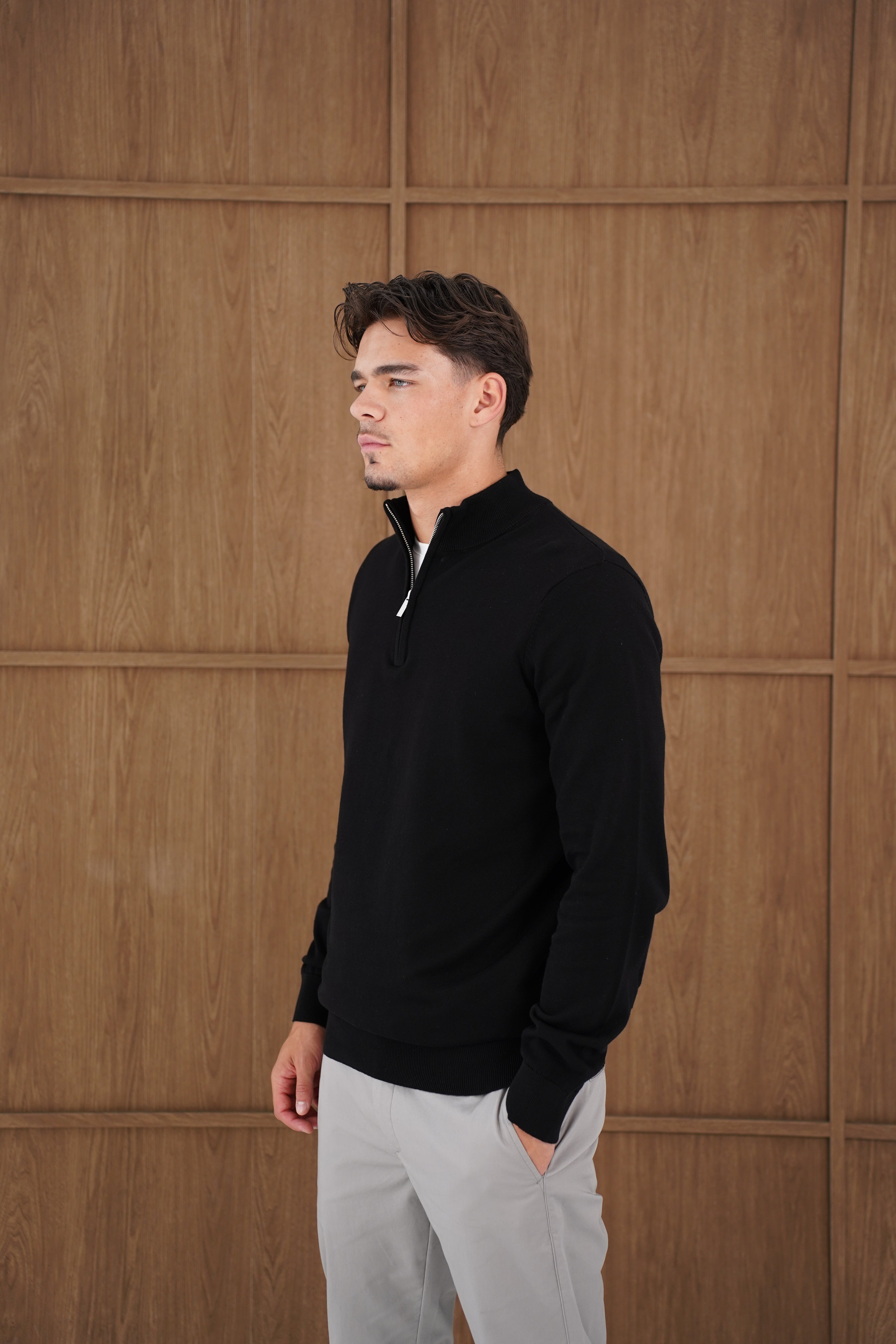 Capo Egyptian Cotton 1/4 Zip Top - Black