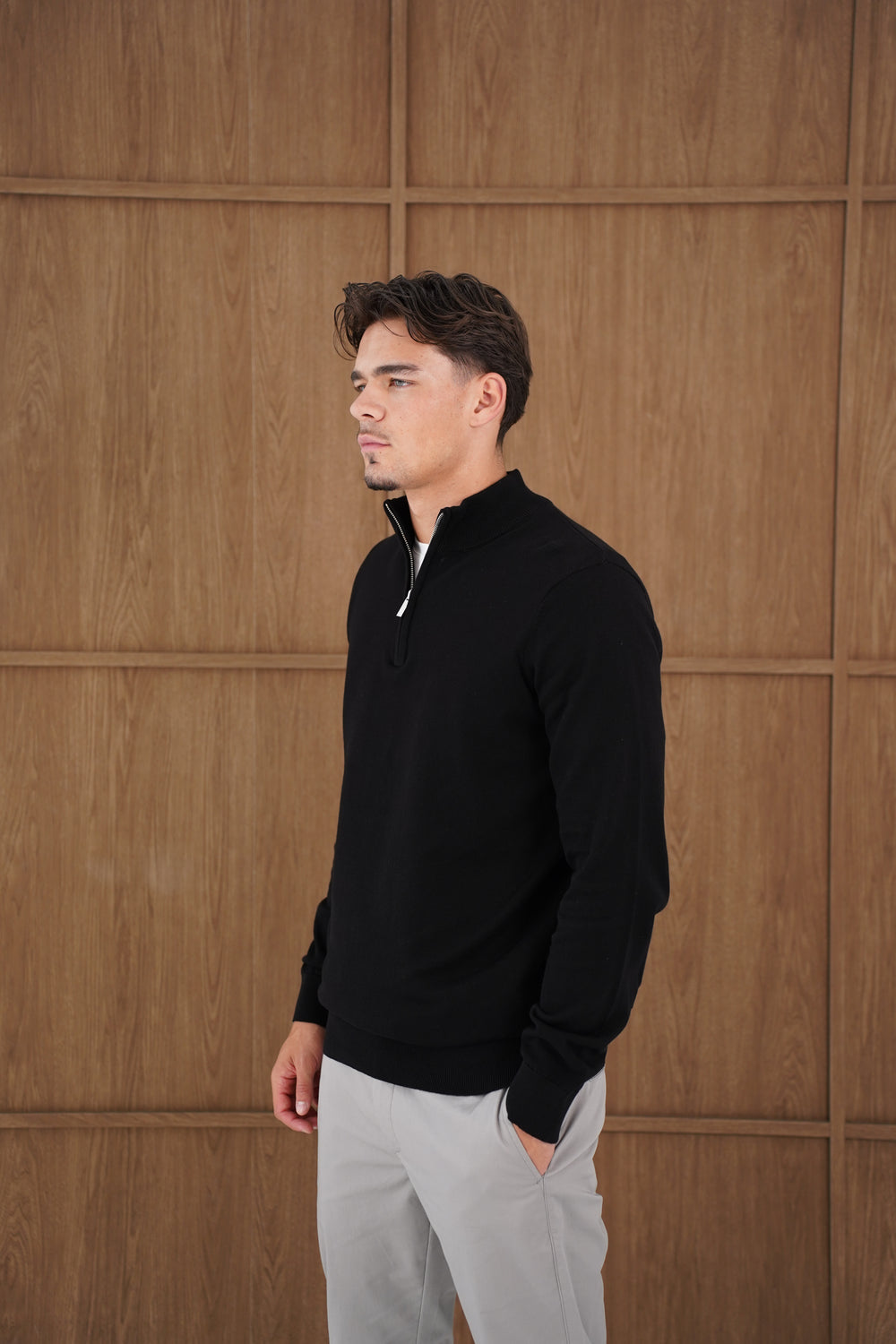 Capo Egyptian Cotton 1/4 Zip Top - Black