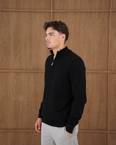 Capo Egyptian Cotton 1/4 Zip Top - Black