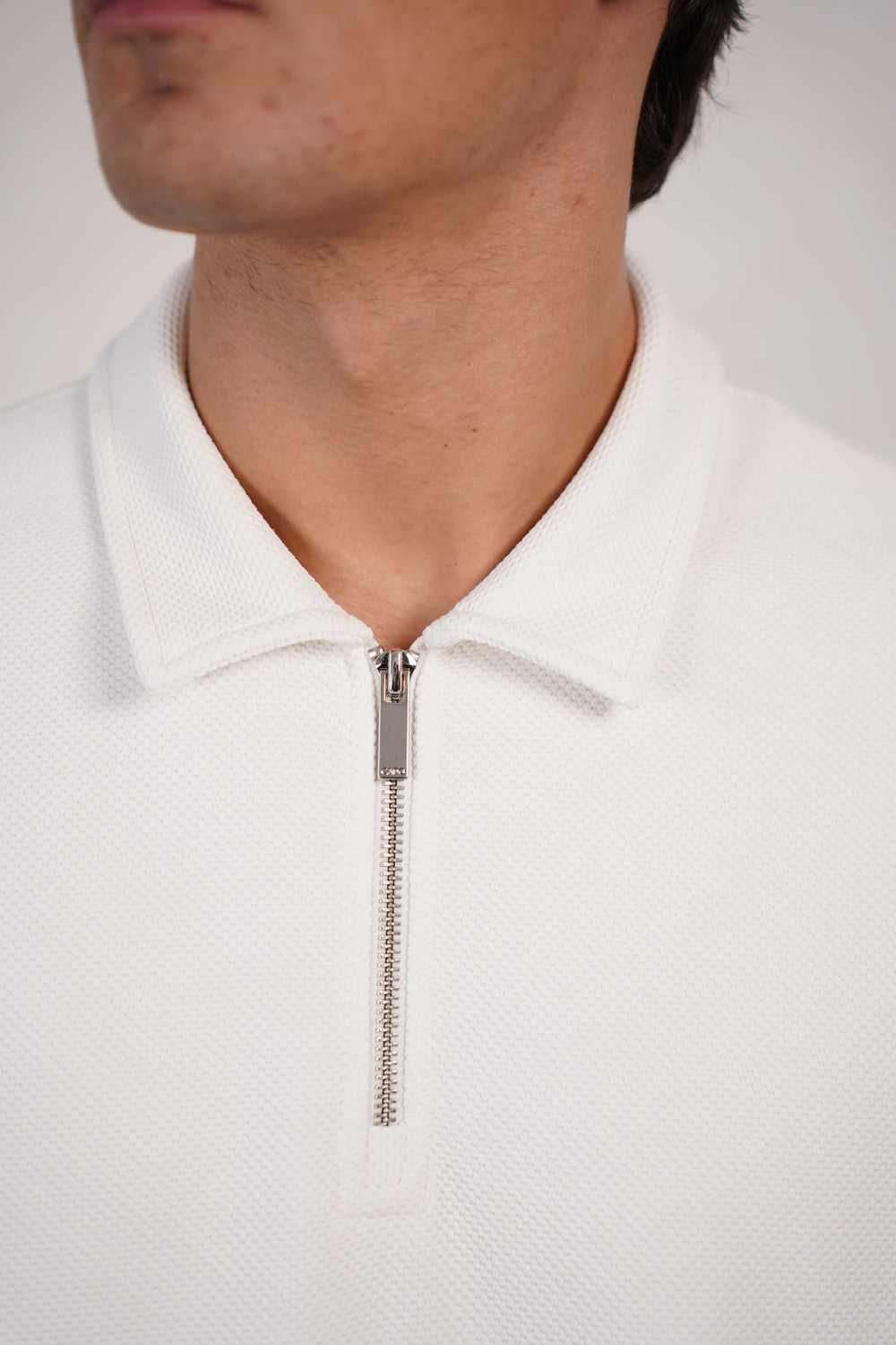 Capo Textured Tape Zip Polo Shirt - Off White