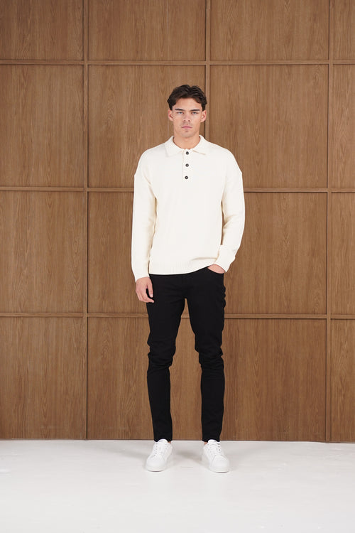 Capo Button LS Polo Shirt - Cream