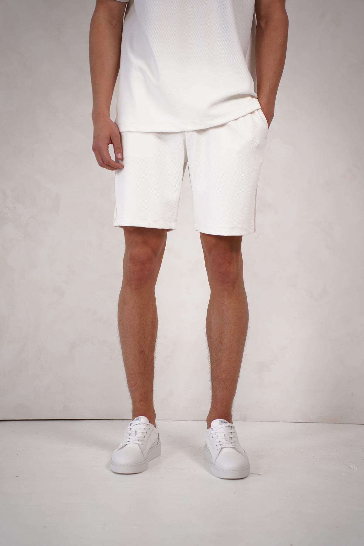Capo Textured Tape Shorts - Off White