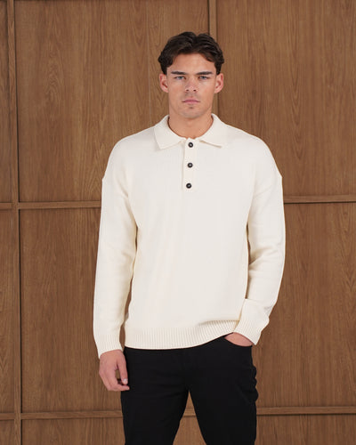 Capo Button LS Polo Shirt - Cream