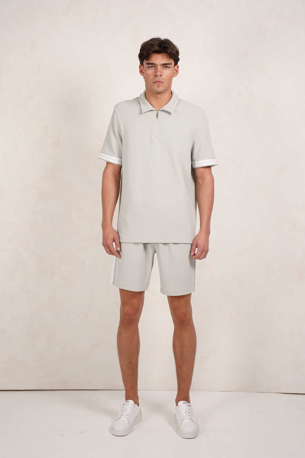 Capo Textured Tape Zip Polo Shirt - Dove Blue