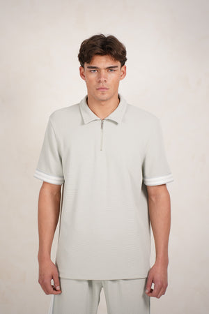 Capo Textured Tape Zip Polo Shirt - Dove Blue