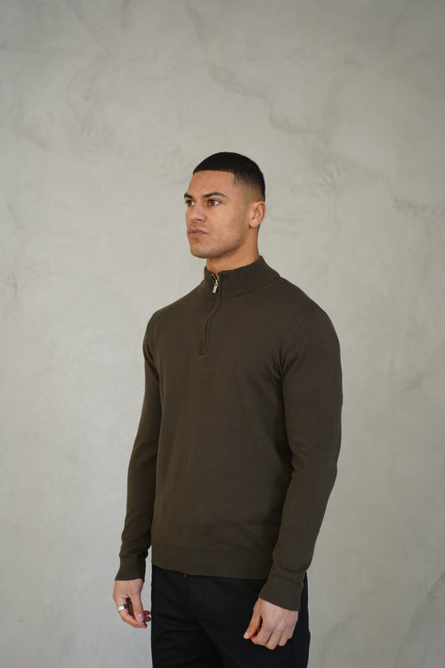 Capo Egyptian Cotton 1/4 Zip Top - Khaki