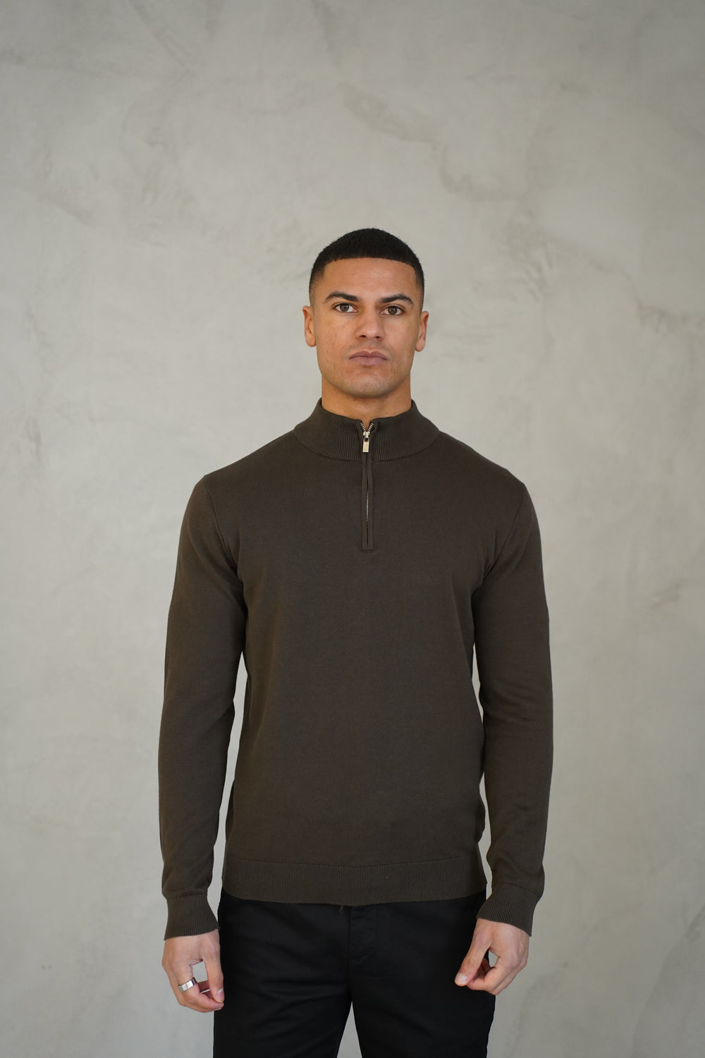 Capo Egyptian Cotton 1/4 Zip Top - Khaki