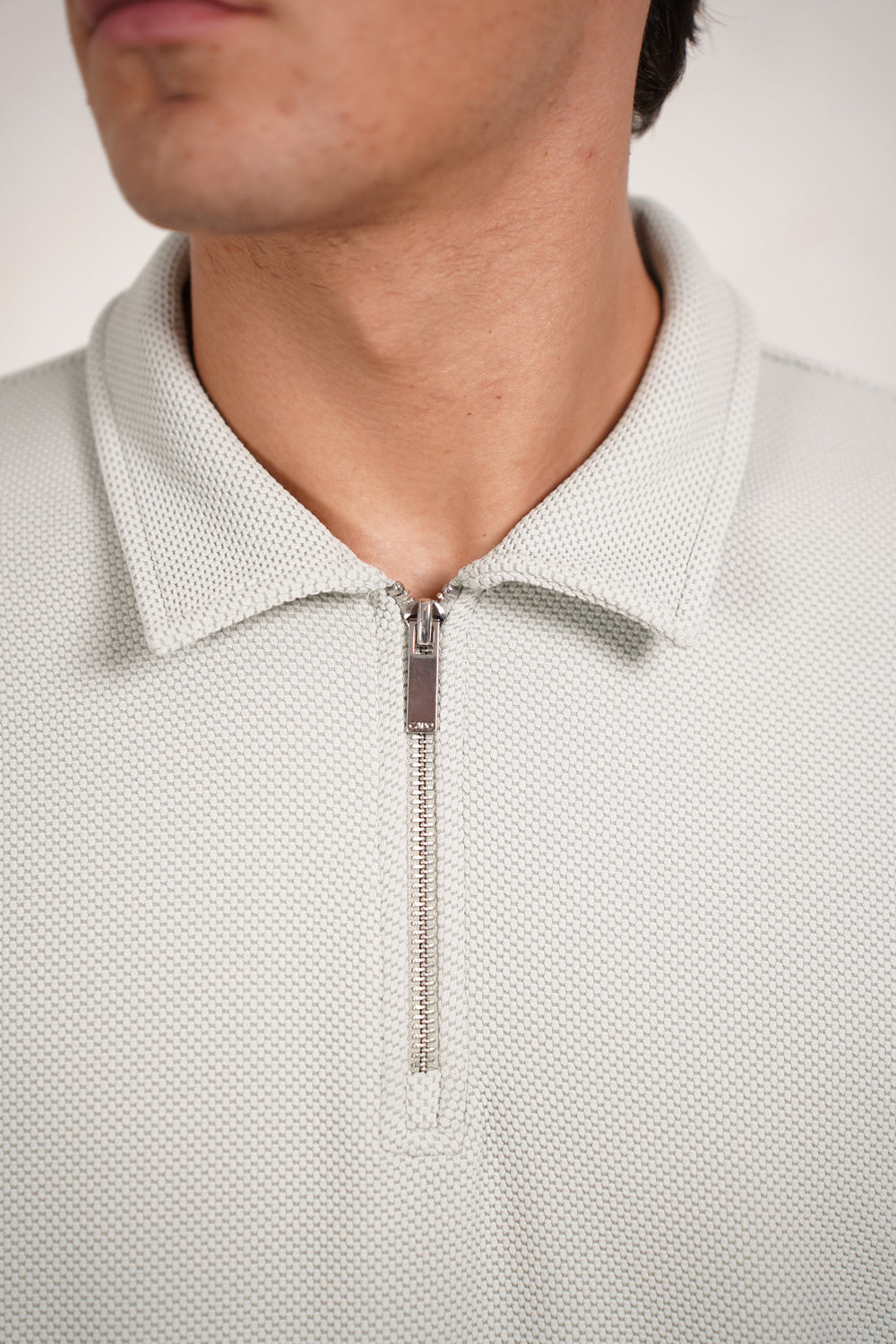 Capo Textured Tape Zip Polo Shirt - Dove Blue
