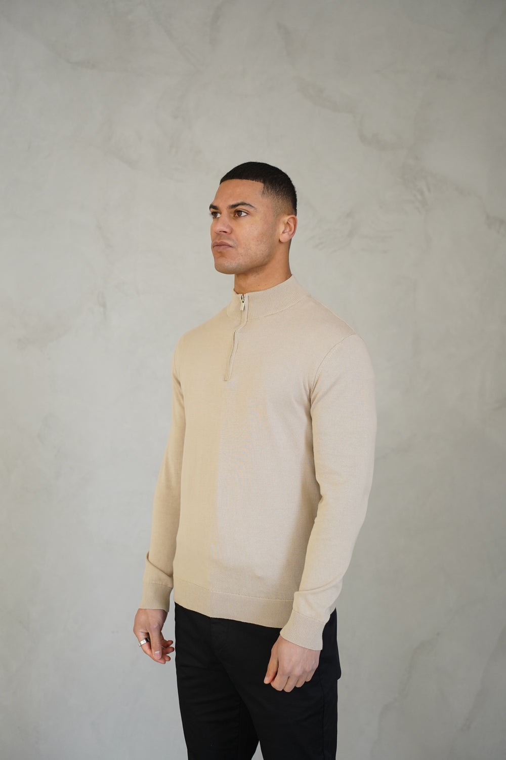 Capo Egyptian Cotton 1/4 Zip Top - Oatmeal