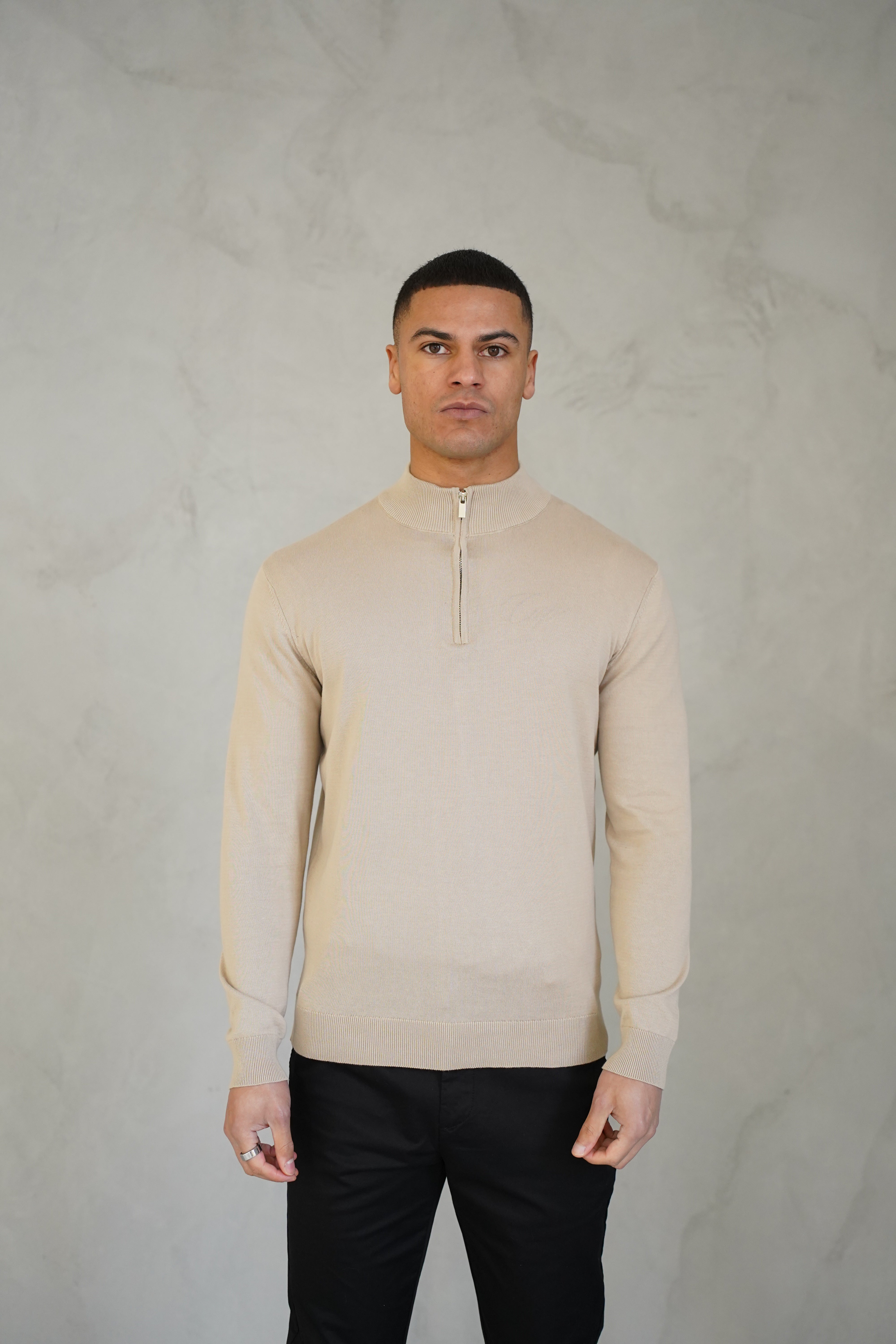 Capo Egyptian Cotton 1/4 Zip Top - Oatmeal