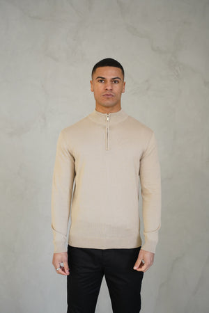 Capo Egyptian Cotton 1/4 Zip Top - Oatmeal