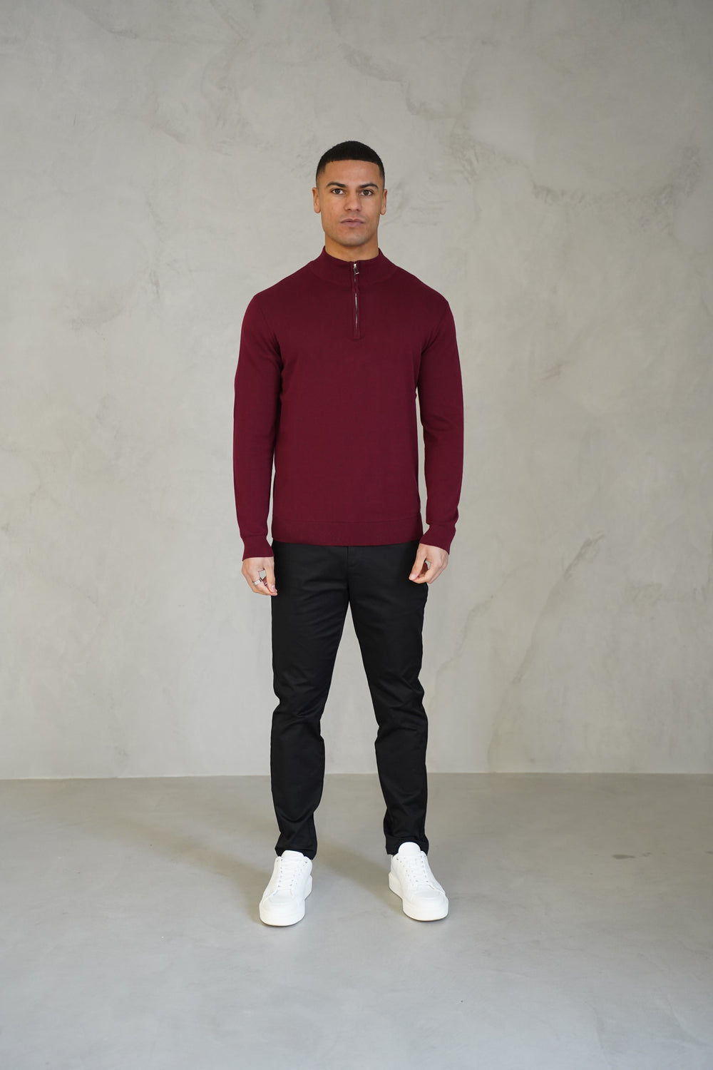 Capo Egyptian Cotton 1/4 Zip Top - Burgundy