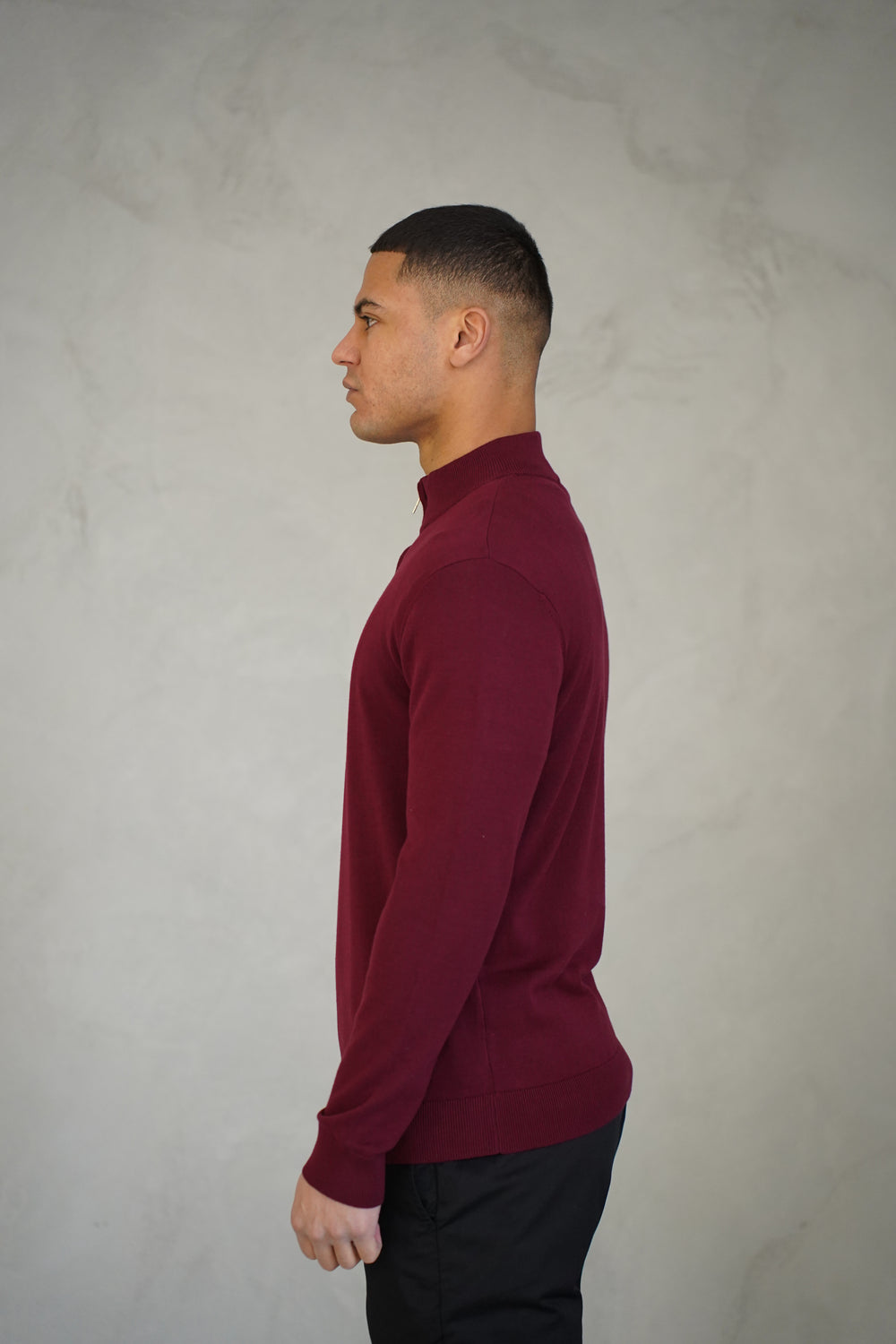 Capo Egyptian Cotton 1/4 Zip Top - Burgundy