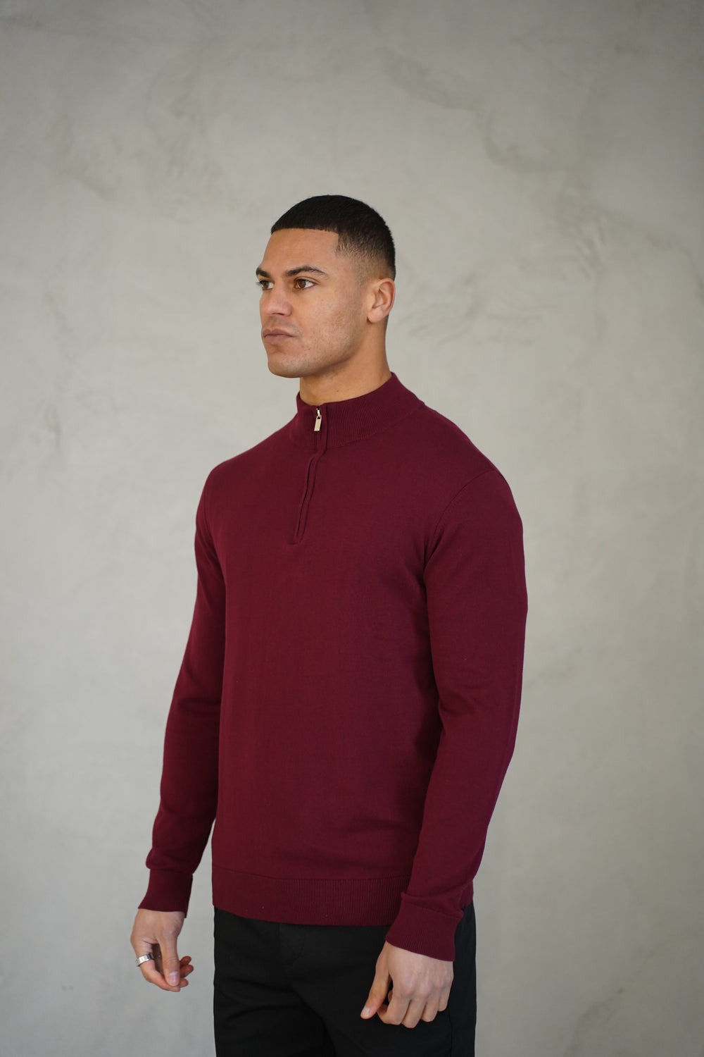 Capo Egyptian Cotton 1/4 Zip Top - Burgundy