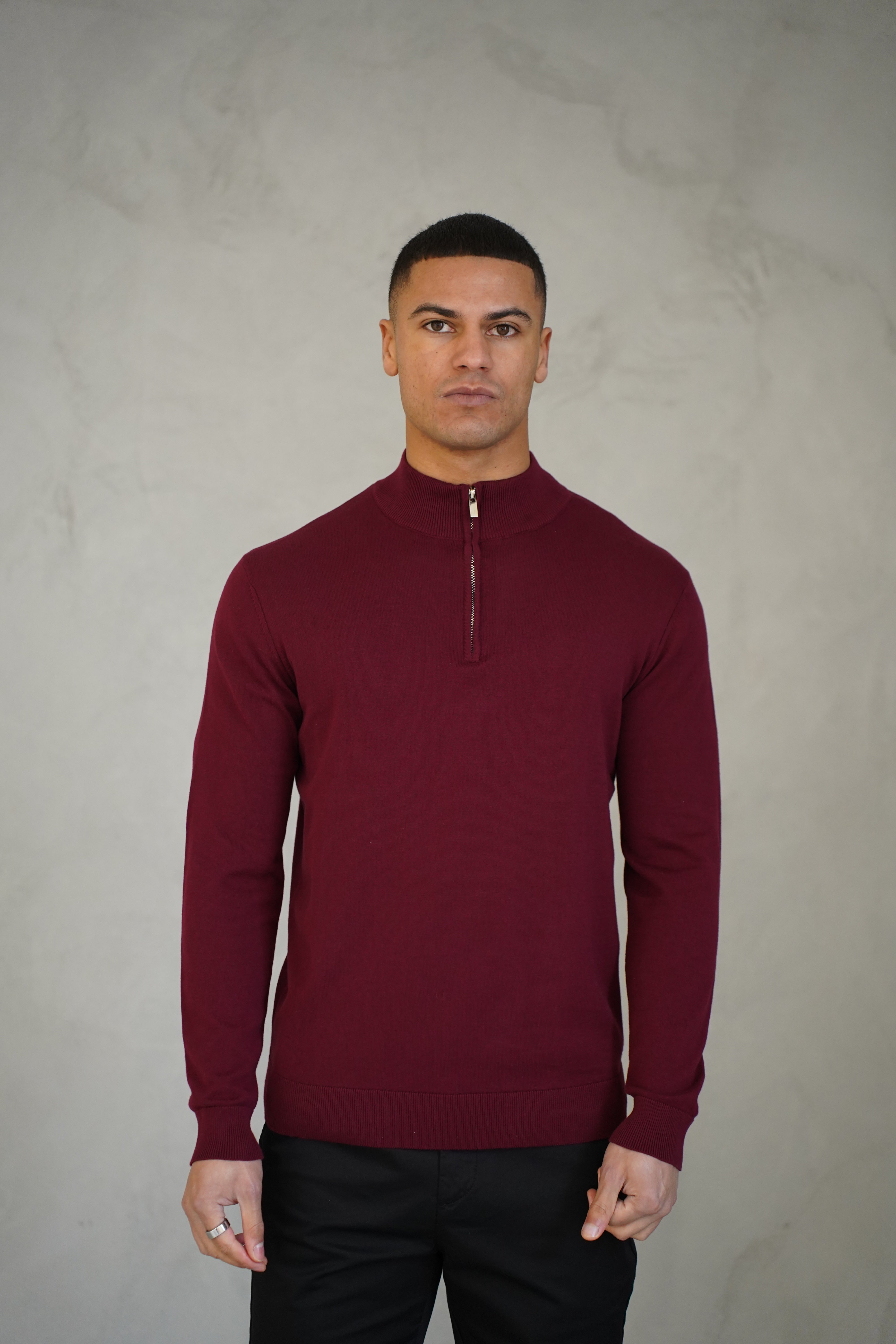 Capo Egyptian Cotton 1/4 Zip Top - Burgundy