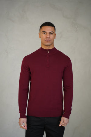 Capo Egyptian Cotton 1/4 Zip Top - Burgundy