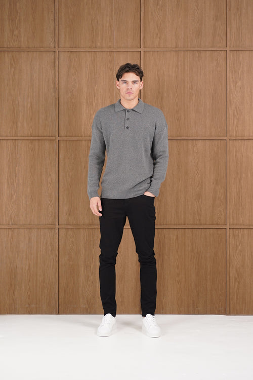 Capo Button LS Polo Shirt - Charcoal