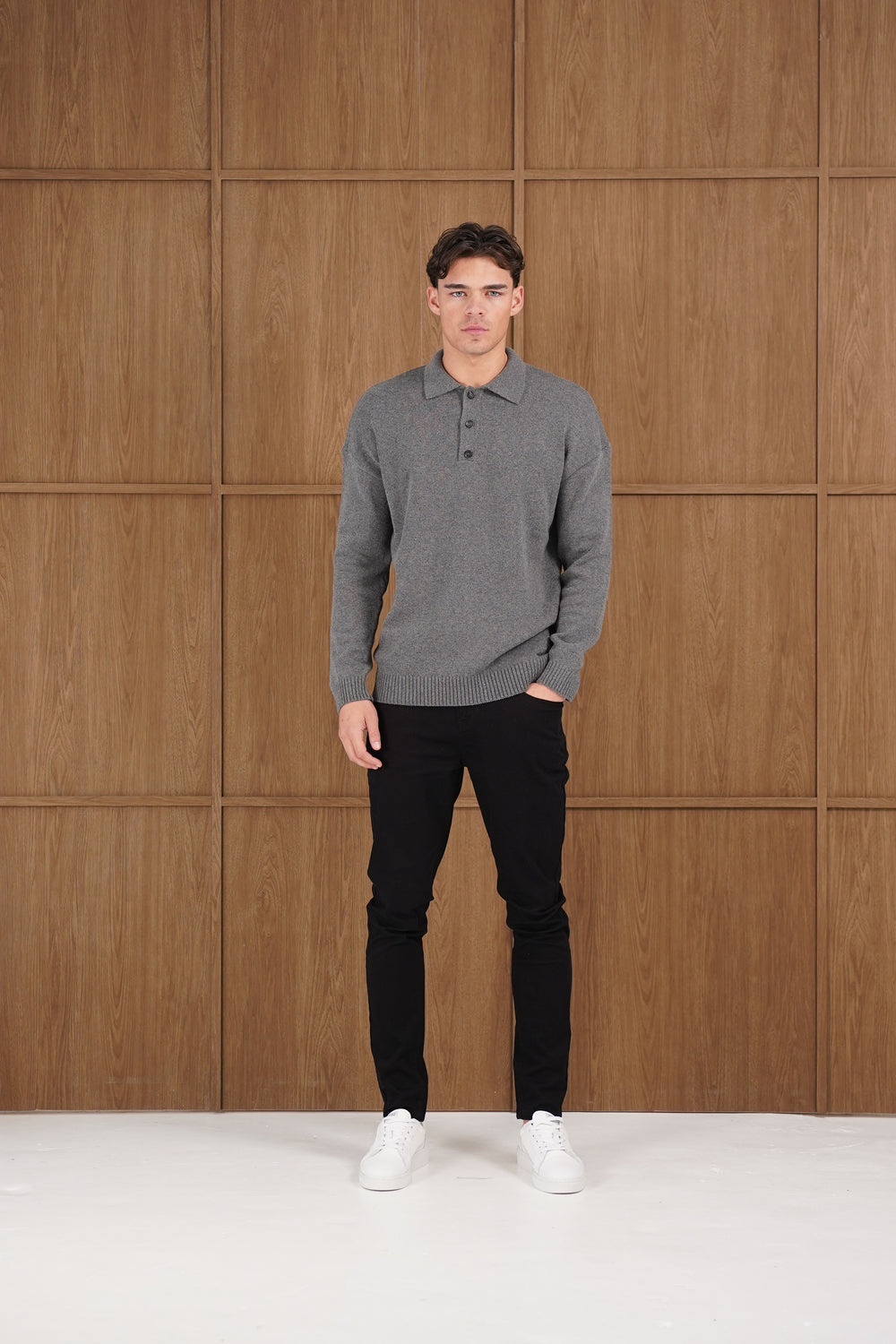 Capo Button LS Polo Shirt - Charcoal