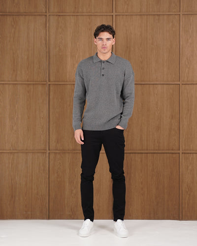Capo Button LS Polo Shirt - Charcoal