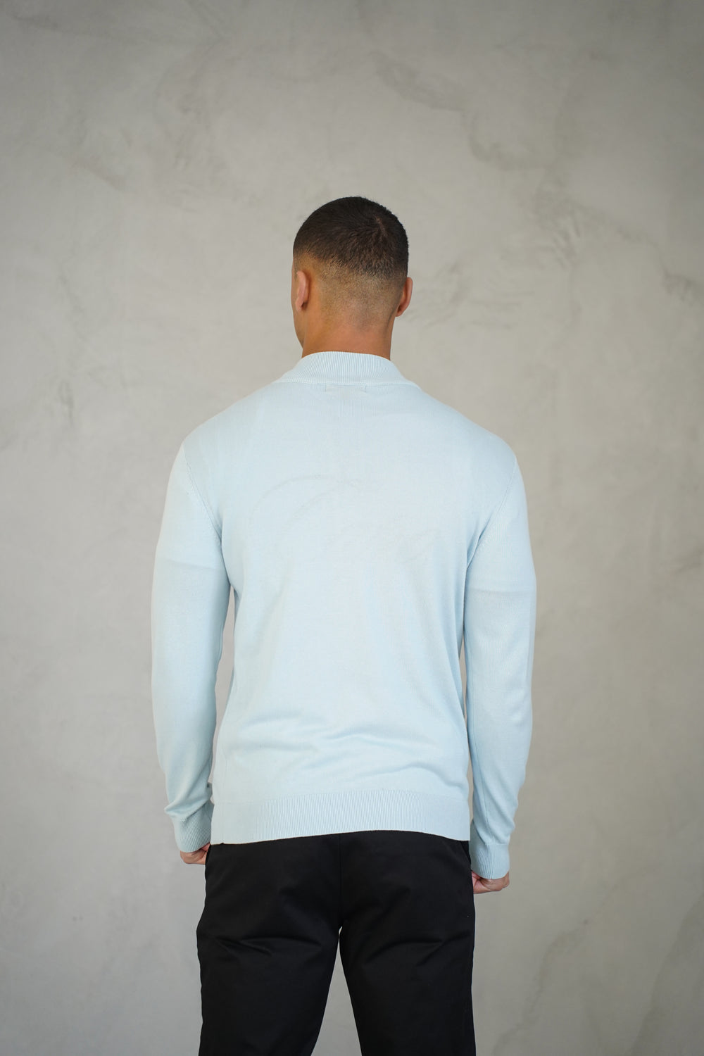 Capo Egyptian Cotton 1/4 Zip Top - Sky Blue