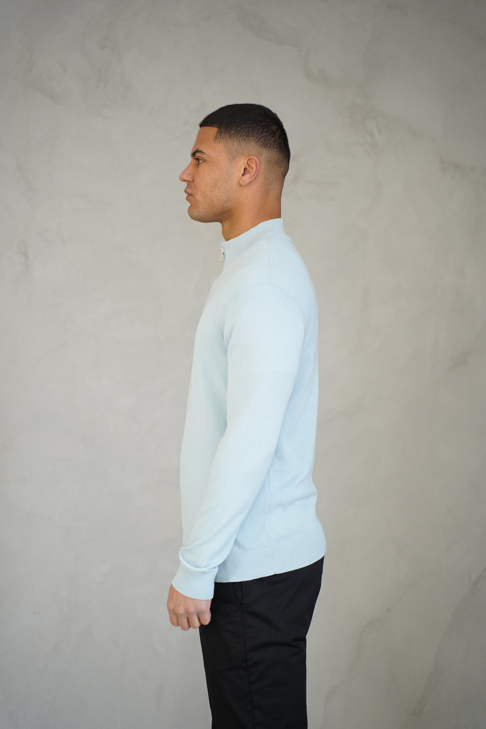 Capo Egyptian Cotton 1/4 Zip Top - Sky Blue