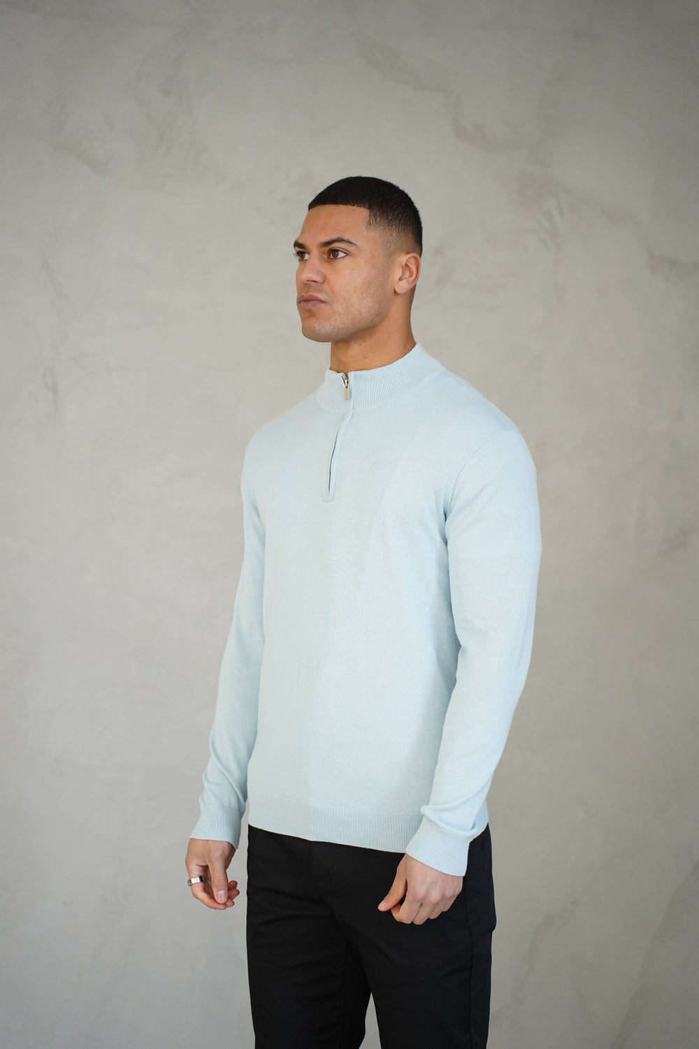 Capo Egyptian Cotton 1/4 Zip Top - Sky Blue