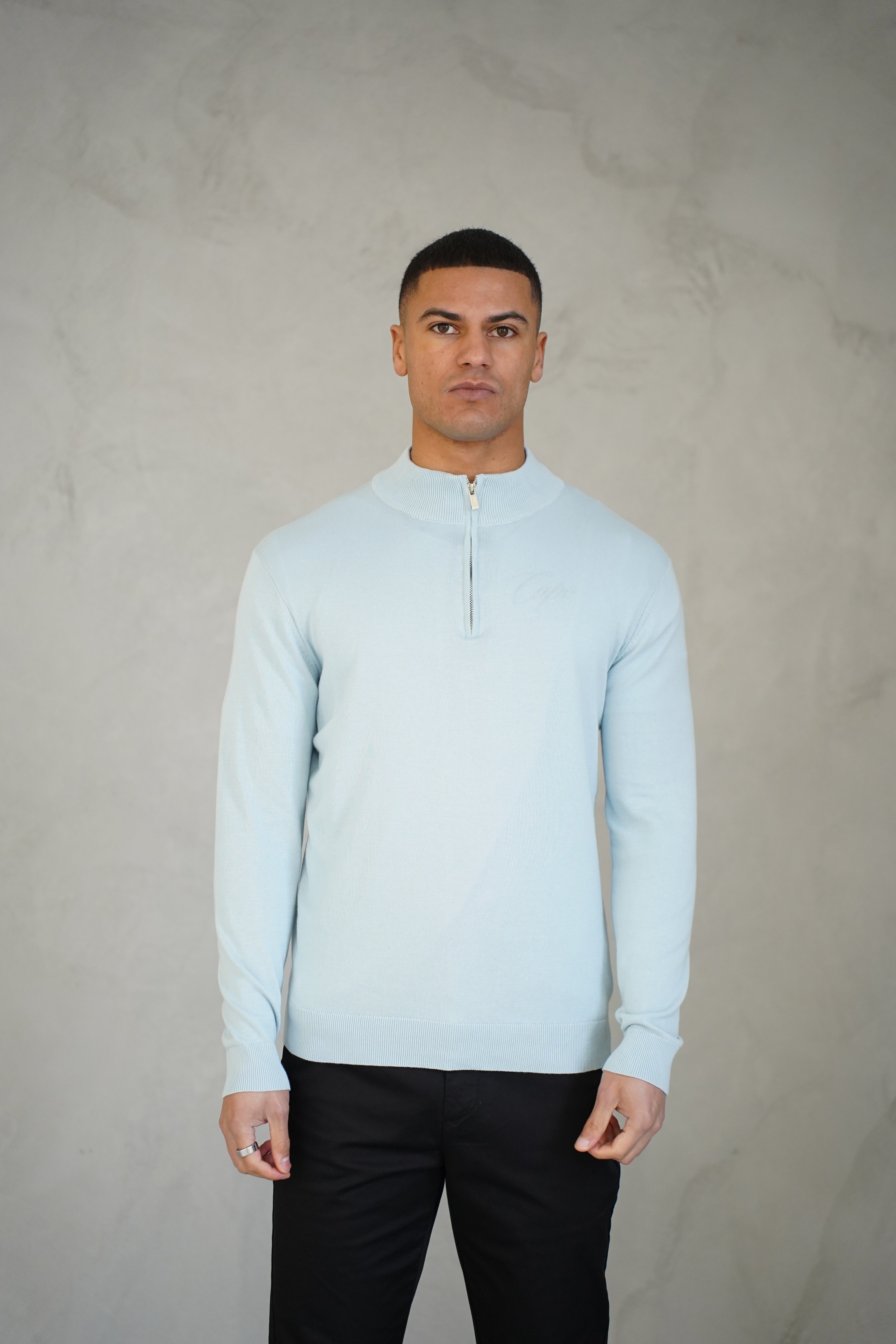 Capo Egyptian Cotton 1/4 Zip Top - Sky Blue