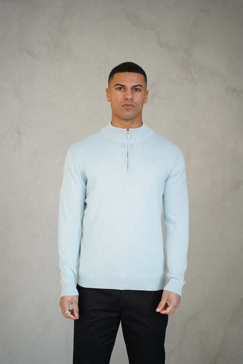 Capo Egyptian Cotton 1/4 Zip Top - Sky Blue