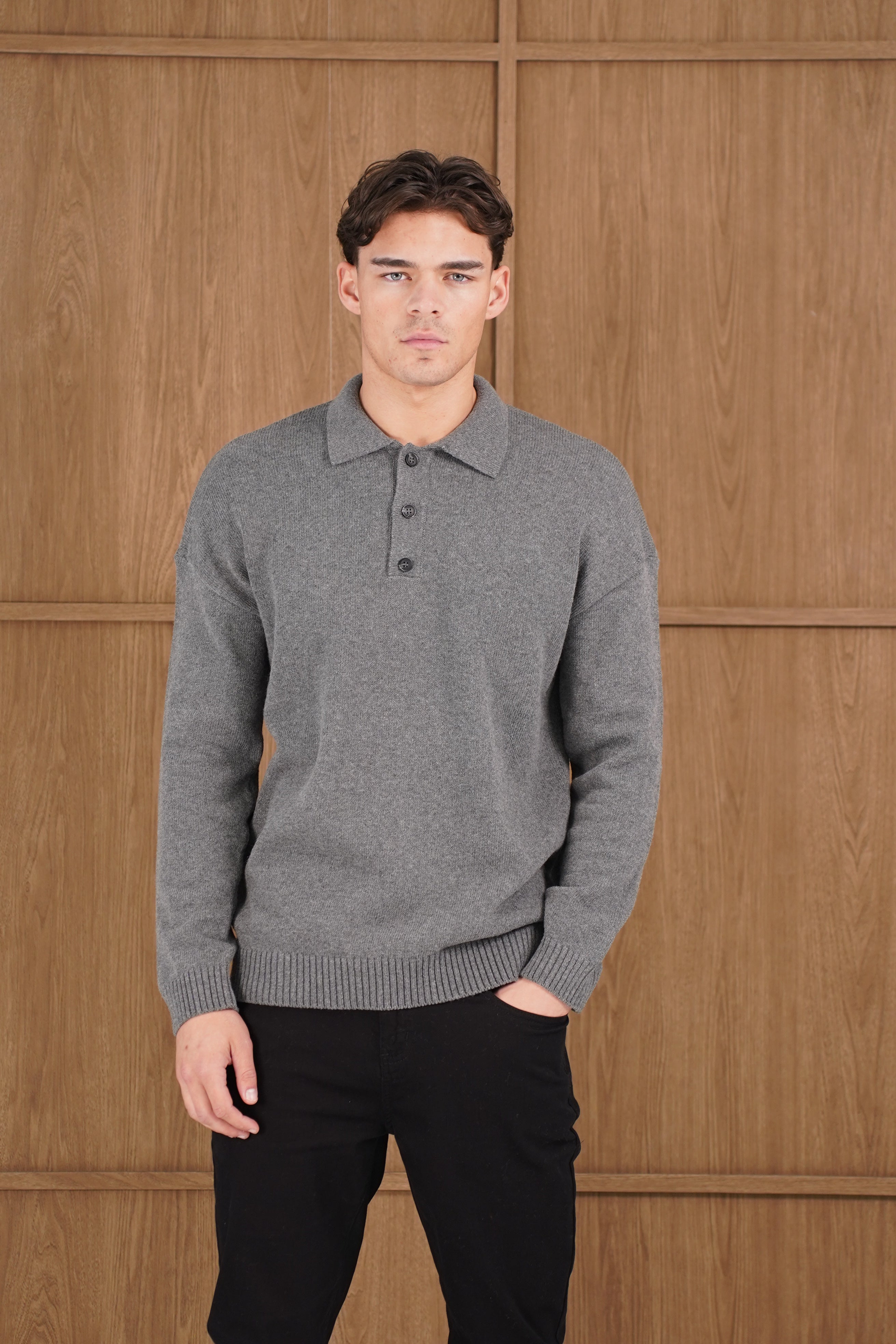 Capo Button LS Polo Shirt - Charcoal