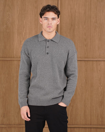 Capo Button LS Polo Shirt - Charcoal